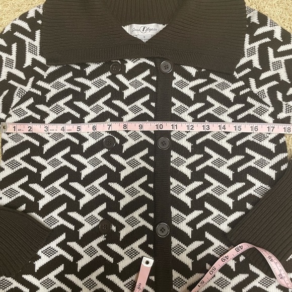 Vintage Brown Cream Houndstooth Knit Sweater Double Breasted Contrast Collar SM - Picture 7 of 13